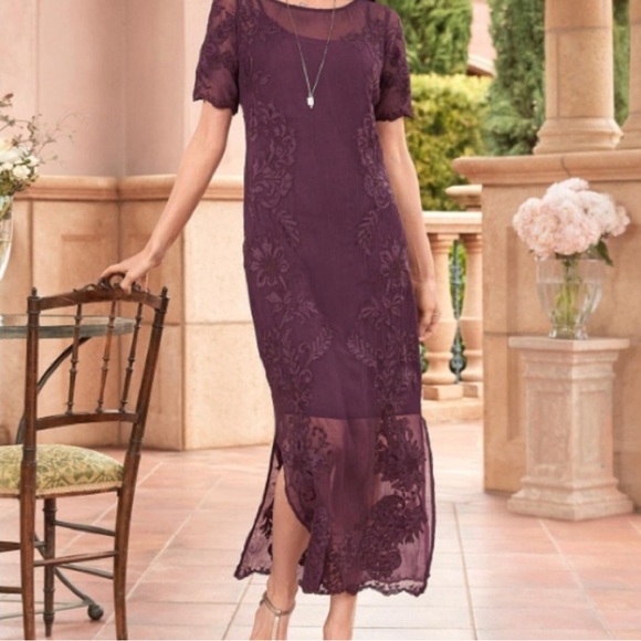 Sundance Maroon Wine Embroidered The Divine Ms Brooks Maxi Dress Sheer Size S - Picture 1 of 11